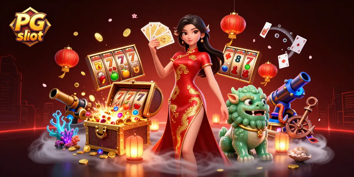 Engage with PG slot featuring spinning reels, bright colors, and traditional casino elements.