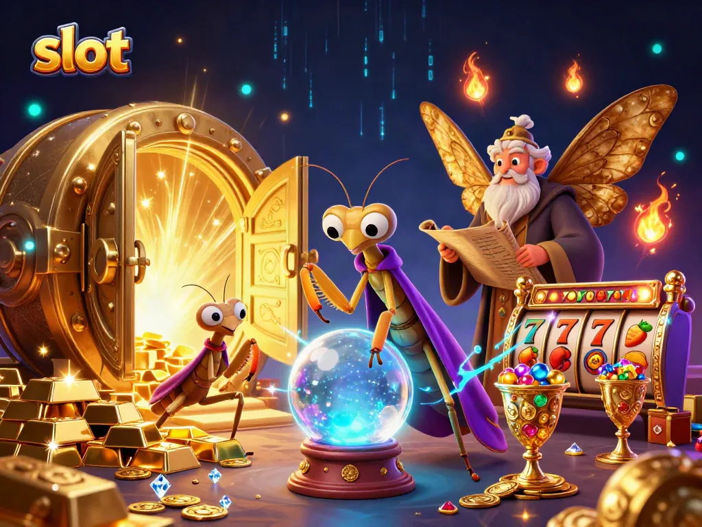 Mainan slot yang mengungkap jackpot dengan karakter unik dalam ilustrasi 3D yang kaya.