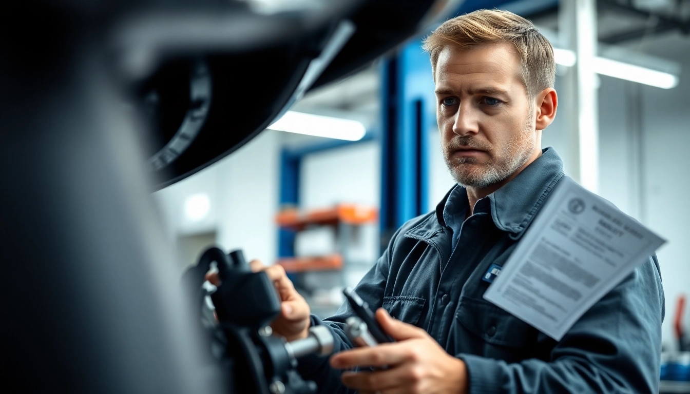 Skilled technician examining a vehicle under a stark light, focusing on the extended warranty provider.