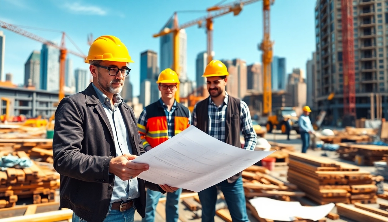 New York Construction Manager overseeing a vibrant urban construction site, illustrating teamwork and planning.
