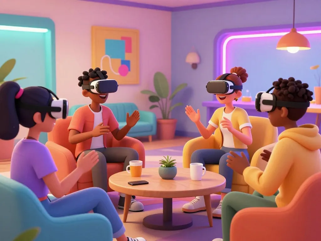 Engaging virtual characters interacting in a lively 18+ ai chat lounge environment.