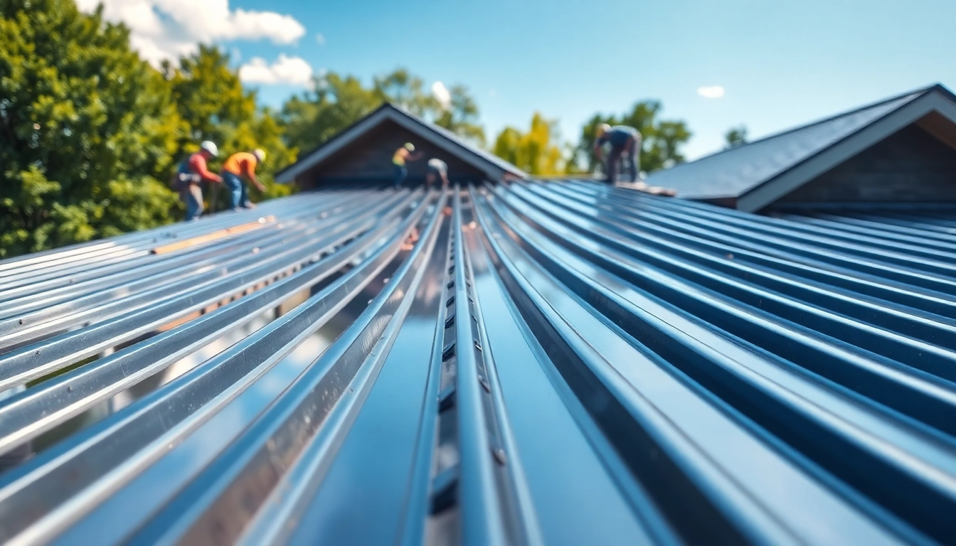 Showcasing metal roofing vancouver installation with professional workers handling durable materials.