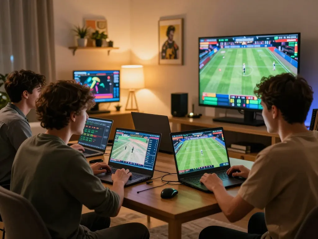 LOTO188 players intensely strategizing bets during live sports matches at home.