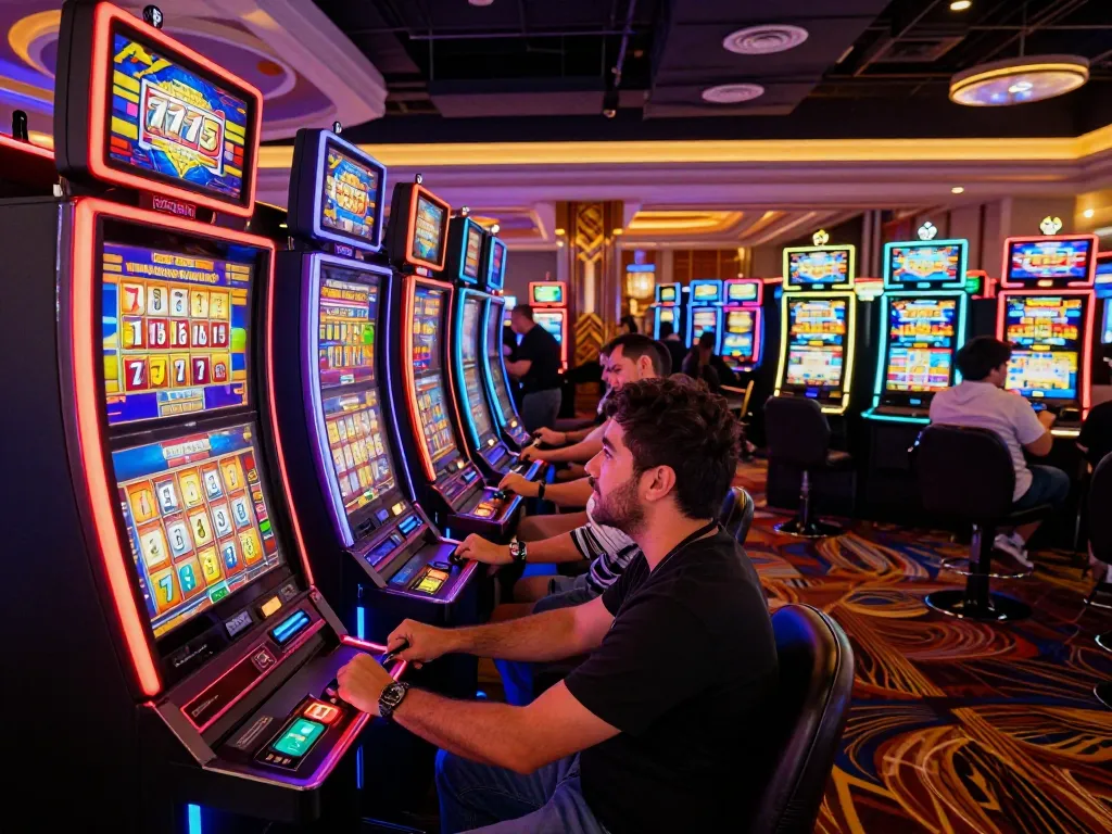 Engaged players experiencing the thrill of slot777 in a bustling casino play area