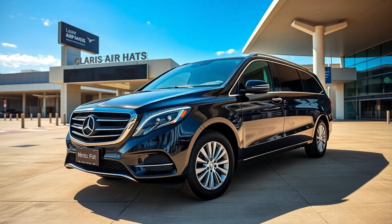 Efficient Private Airport Transfers with a luxury vehicle at the airport terminal.
