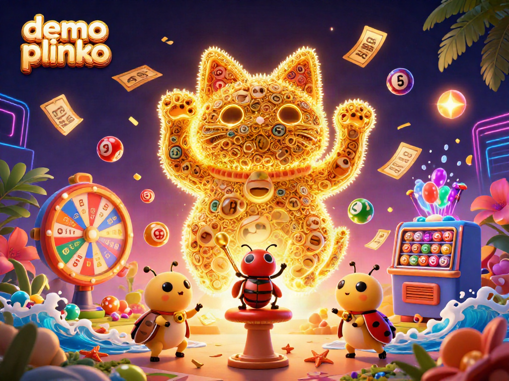 Experience demo plinko with vibrant lottery elements and a lucky cat guiding your play