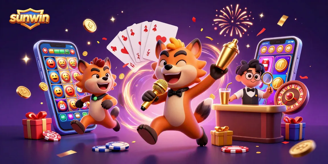 Experience sunwin's thrilling gaming atmosphere with hyenas entertaining at a vibrant online casino scene.