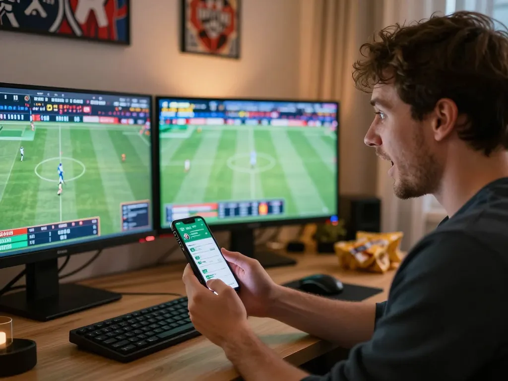 Betting on slot777 games while watching live sports on multiple screens at home.
