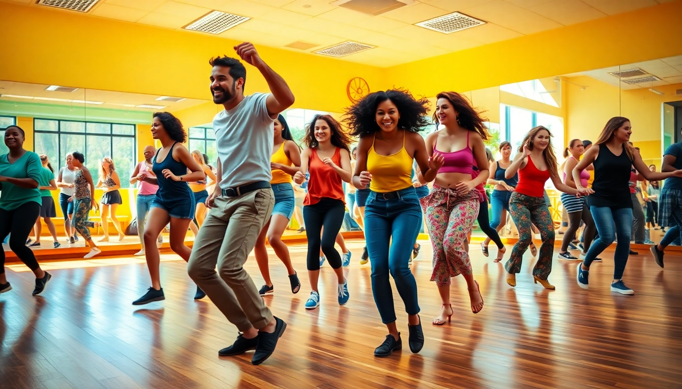 People joyfully engaging in dance, embodying the spirit of movin and groovin in a vibrant studio setting.