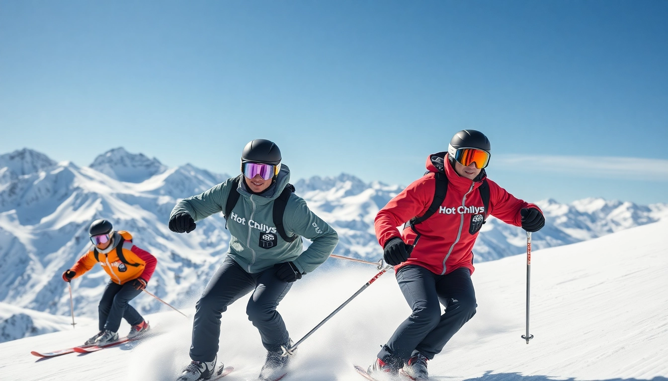 Experience Hot Chillys thermal wear enhancing skiers' performance on a snowy mountain.