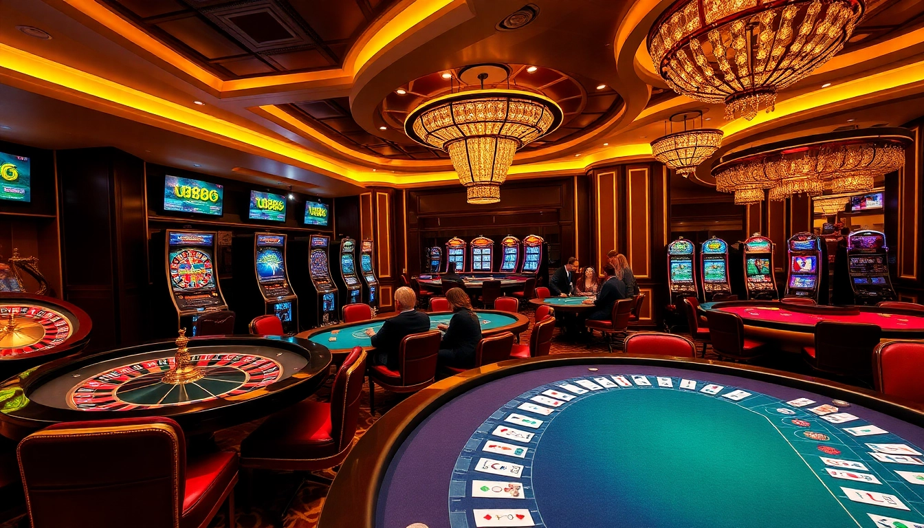 Experience the thrilling atmosphere at U888 casino with vibrant slot machines and engaging table games.