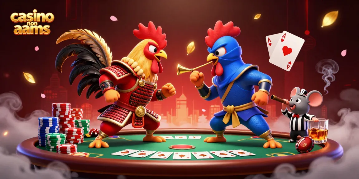 Uno scontro dinamico al casinò non aams con vivaci galli 3D in lotta tra elementi di poker ed effetti drammatici.
