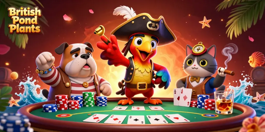Engage with British Pond Plants as the pirate captain navigates a vibrant casino scene!