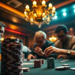 Players engaging in a high-stakes game at https://uu88.how/, showcasing intense concentration and rich casino aesthetics.