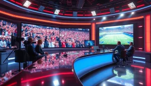 스포츠중계하는 분석가들의 역동적인 방송 장면