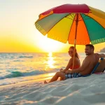Capture the best time to visit Cabo with a couple enjoying a sunset on the beach.