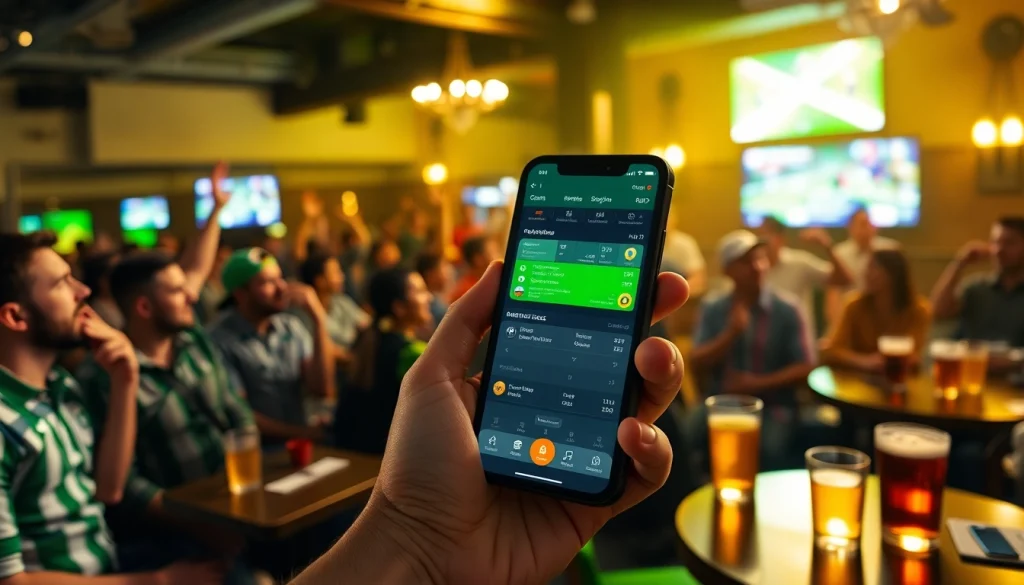 Engage with the best sports betting apps India interface in a lively sports bar setting