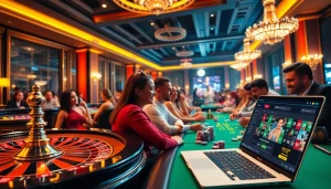 Gamblers enjoying diverse games at https://xx88.pizza/, surrounded by vibrant casino visuals and luxury ambiance.