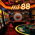 Hi 88 attracts players at an electrifying poker table with strategic gameplay and vibrant casino lights.