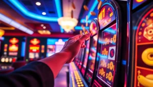 Rasakan keseruan bermain slot online dengan pemain berinteraksi pada mesin slot yang cerah dan berwarna.