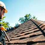 Inspecting high-quality roofing solutions with an expert in a suburban setting