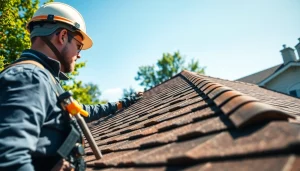 Inspecting high-quality roofing solutions with an expert in a suburban setting