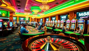Players winning big at MM88 casino tables, showcasing roulette and poker chips in action.