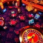 LIÊN MINH KJC captures the excitement of high-stakes poker in a bustling casino atmosphere.