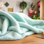 Fleece-stof met textuur en naaigerei op een tafel vastgelegd