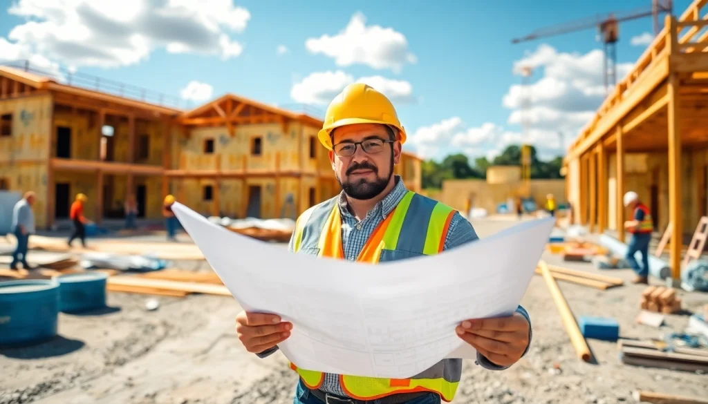 New Jersey General Contractor supervising a bustling construction site, embodying leadership and expertise.