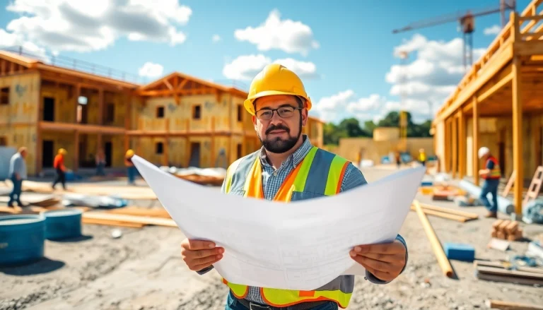 New Jersey General Contractor supervising a bustling construction site, embodying leadership and expertise.