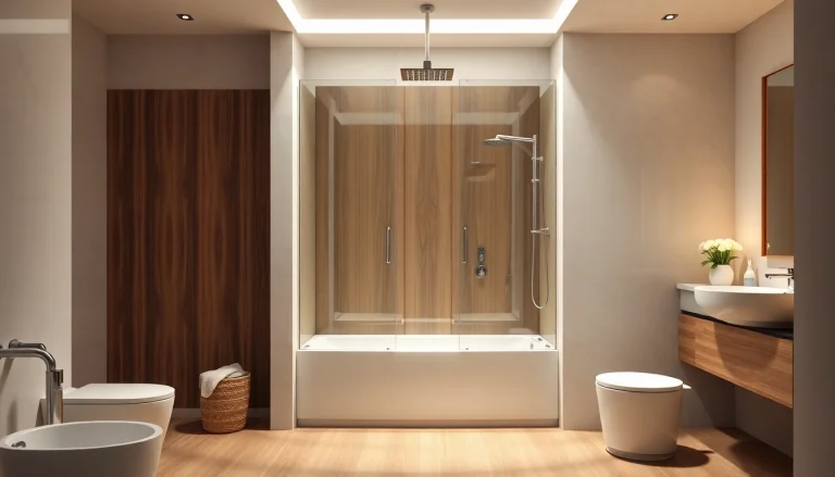 Modern paroi de douche intégrée dans une salle de bain élégante et accueillante.