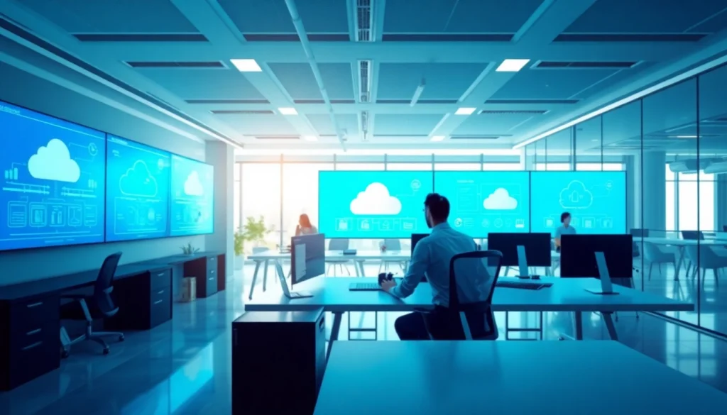 Implement virtualization Fredericksburg in a modern office setting showcasing advanced technologies.