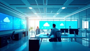 Implement virtualization Fredericksburg in a modern office setting showcasing advanced technologies.