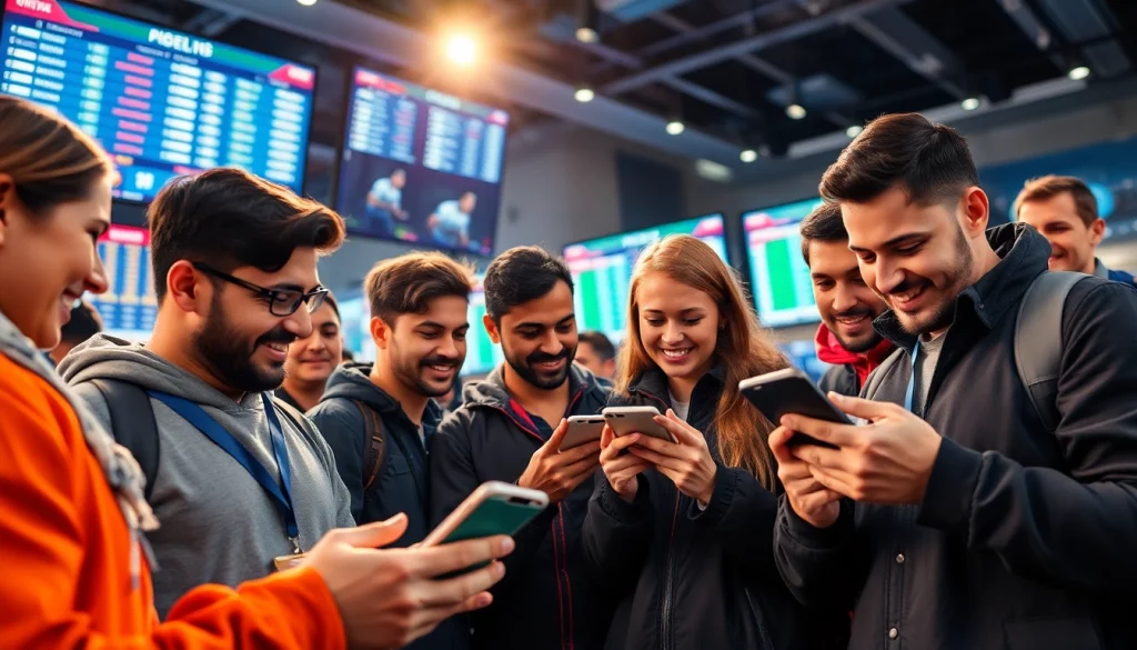 Engaged users enjoying the best sports betting apps India in a vibrant, energetic setting