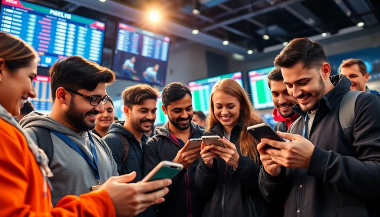 Engaged users enjoying the best sports betting apps India in a vibrant, energetic setting