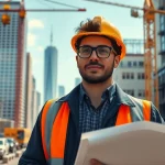 Showcasing a New York Construction Manager leading a team at an urban construction site.