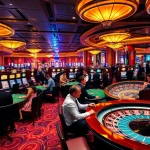 Casino gaming scene featuring KJC brand elements, showcasing vibrant tables and exciting players.