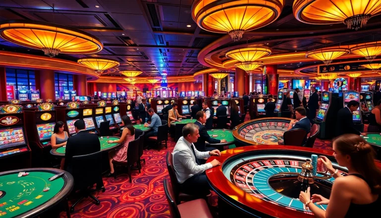 Casino gaming scene featuring KJC brand elements, showcasing vibrant tables and exciting players.
