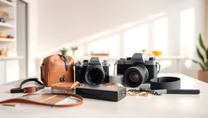 Realizza foto ecommerce con prodotti eleganti su un tavolo bianco minimalista.