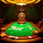 Experience mm88's thrilling world with players at a poker table, vibrant casino cards, and roulette wheel.