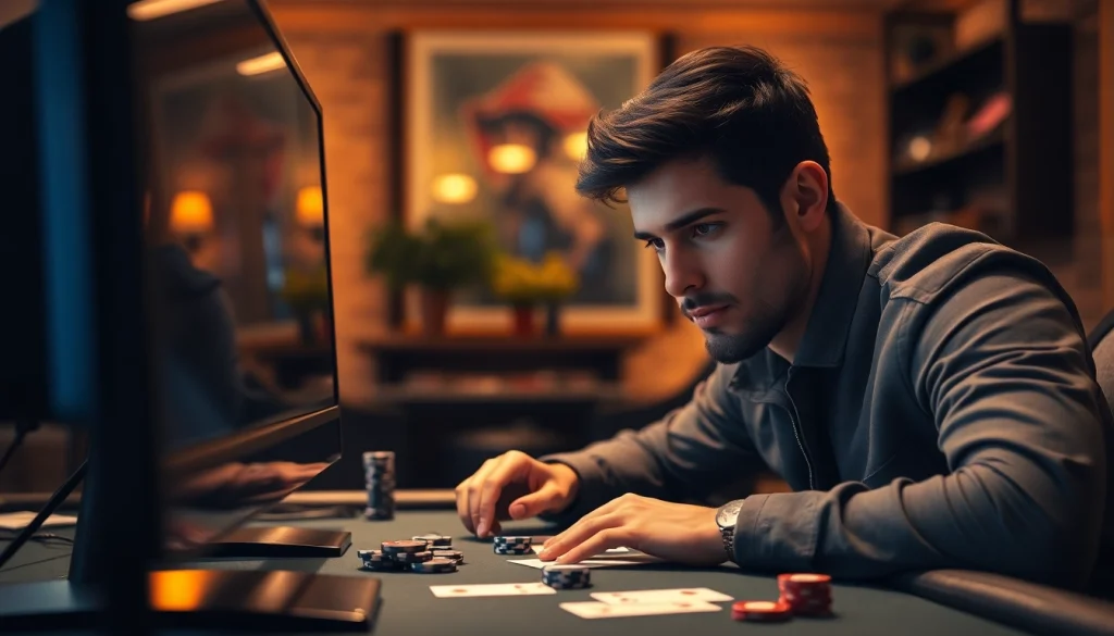Pemain yang sangat terampil dalam bermain poker online game di meja digital.