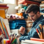 Canvas stoffen in een workshop met een kunstenaar die creatief werkt.