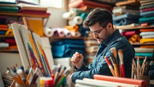 Canvas stoffen in een workshop met een kunstenaar die creatief werkt.