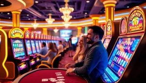 Rasakan sensasi permainan slot dewanaga89 di lantai kasino yang penuh warna bersama pemain yang bersemangat dan mesin slot yang memukau.