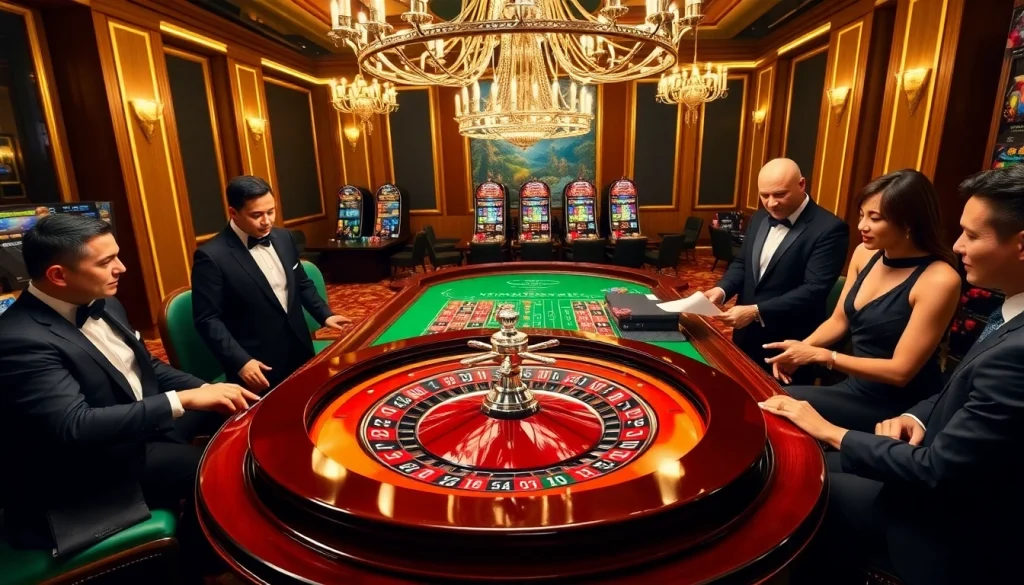 Excited players engage in high-stakes roulette at https://rr88.wales/ casino, showcasing vibrant chips and sophisticated decor.
