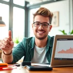 Engaging TikTok creator analyzing paid links for TikTok creators in a modern workspace.
