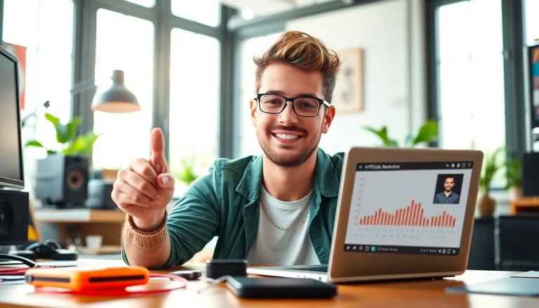 Engaging TikTok creator analyzing paid links for TikTok creators in a modern workspace.