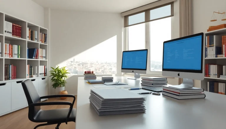 Espace de travail professionnel d'un traducteur assermenté à Marseille avec des documents multilingues et des outils de traduction.