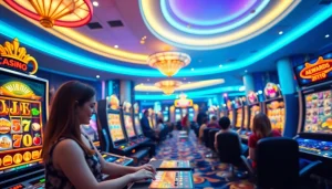 Experience the excitement of hoki138 pro in a vibrant online gaming casino setting filled with animated slot games.